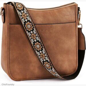 Vegan Leather Crossbody Hobo Bag with Wide Strap, Adjustable Length